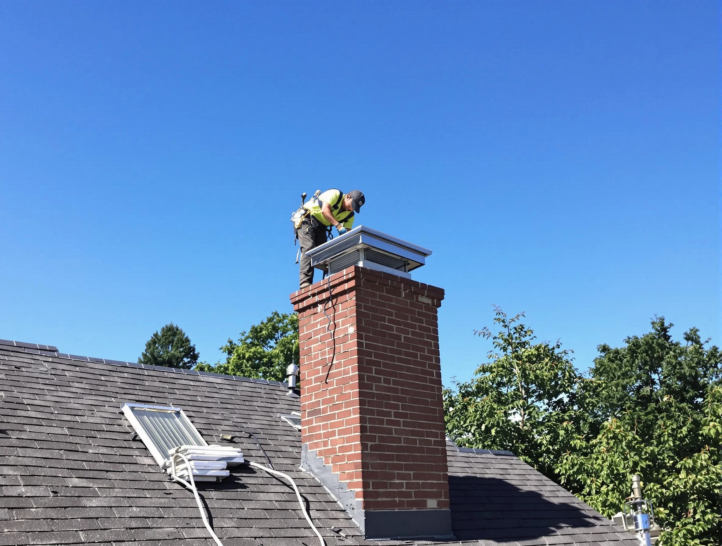Douglasville Chimney Sweep technician measuring a chimney cap in Douglasville, GA