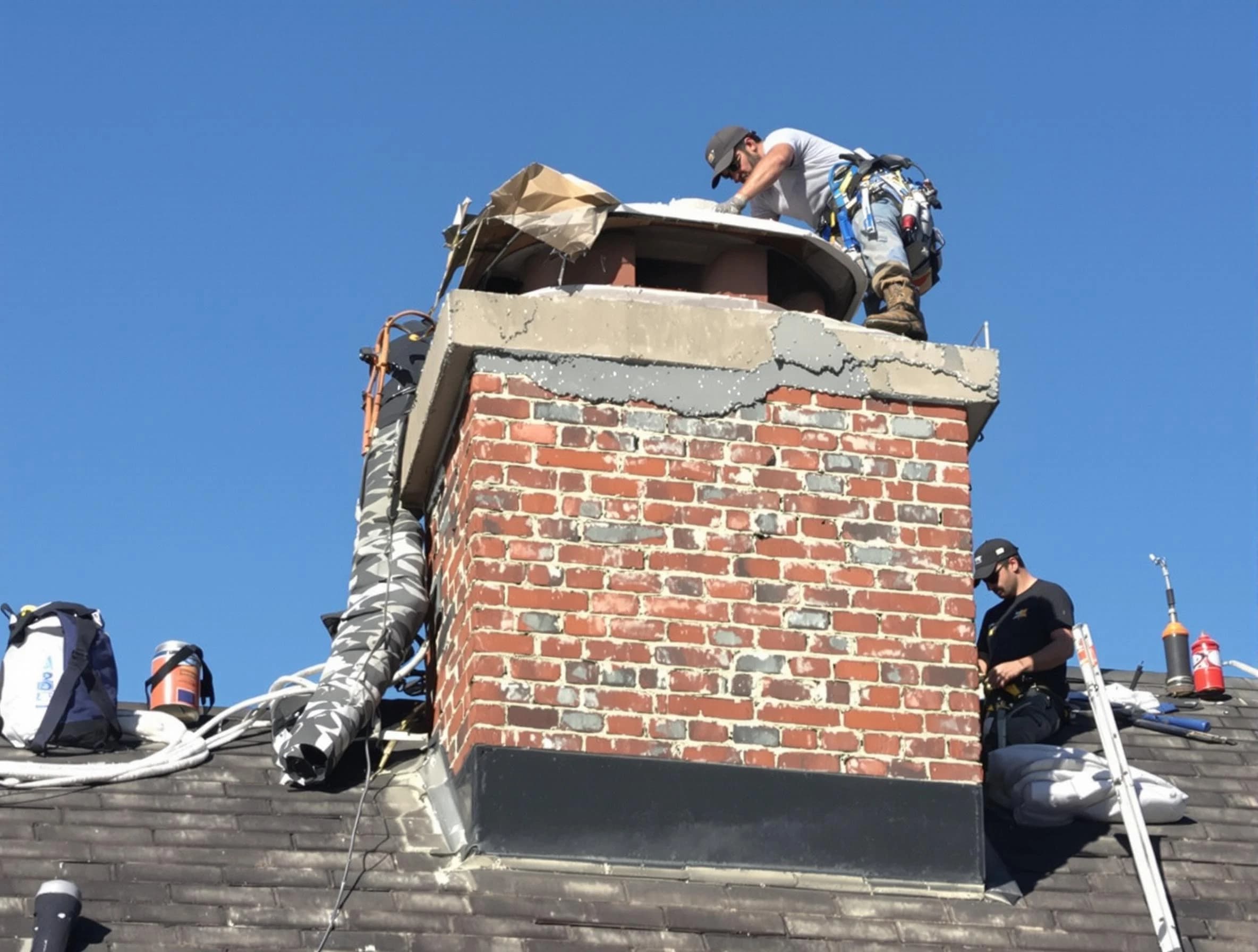 Douglasville Chimney Sweep installing a custom chimney crown in Douglasville, GA
