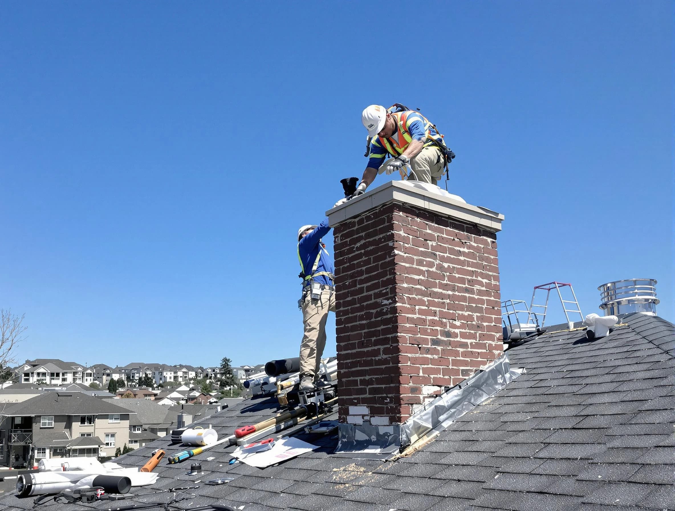Douglasville Chimney Sweep repairing a chimney crown in Douglasville, GA
