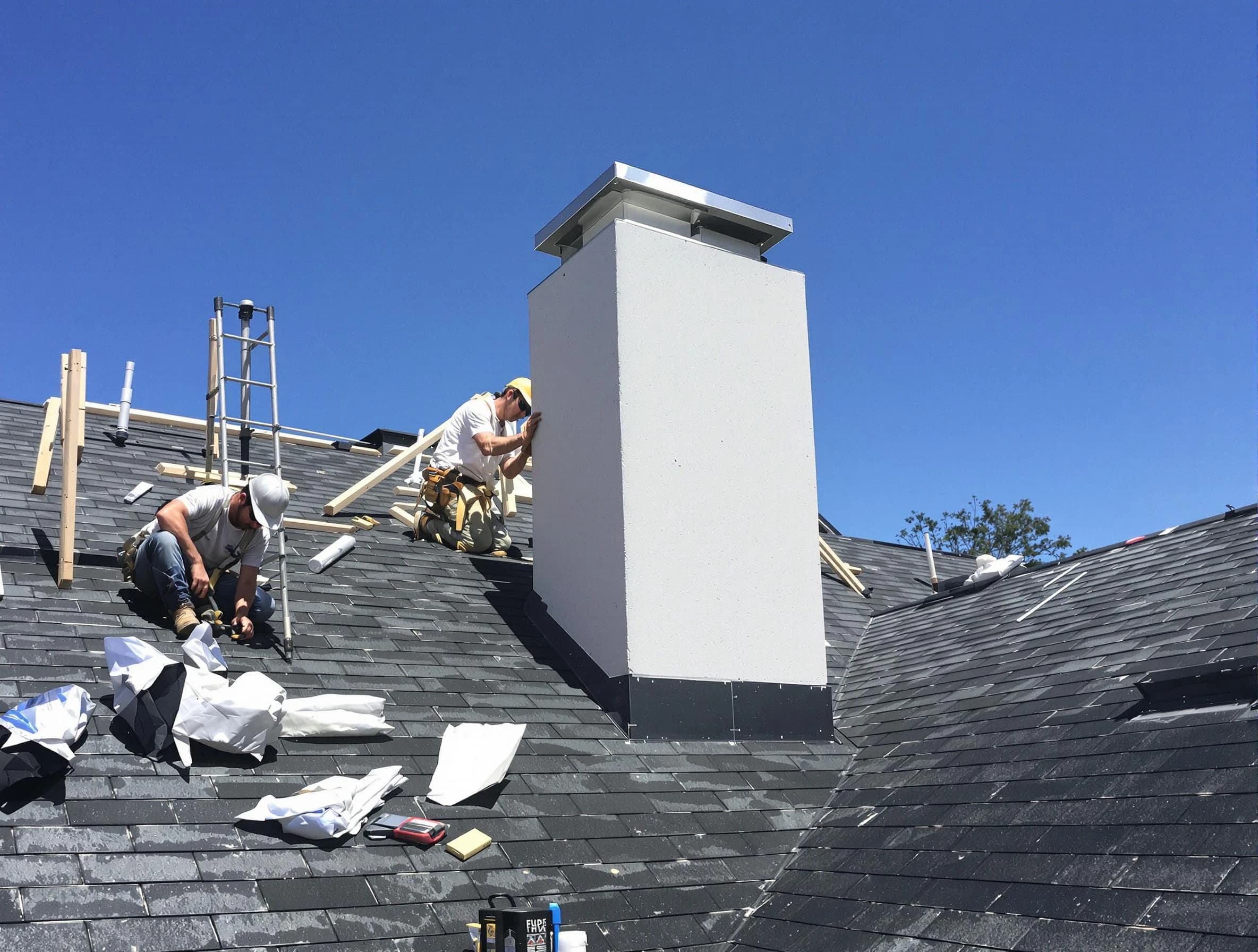 Douglasville Chimney Sweep crew installing a new chimney in Douglasville, GA