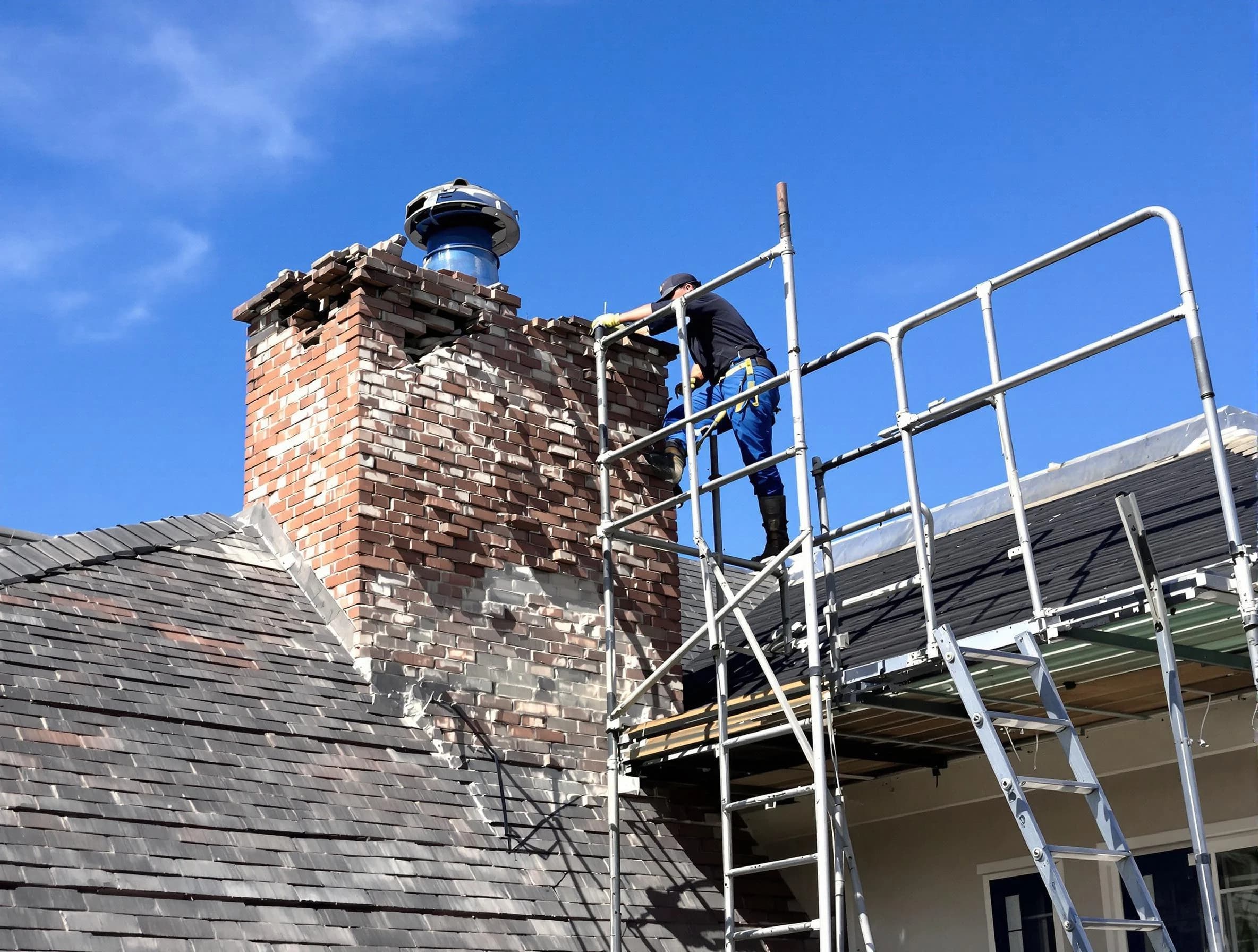 Rebuilding a chimney structure by Douglasville Chimney Sweep in Douglasville, GA