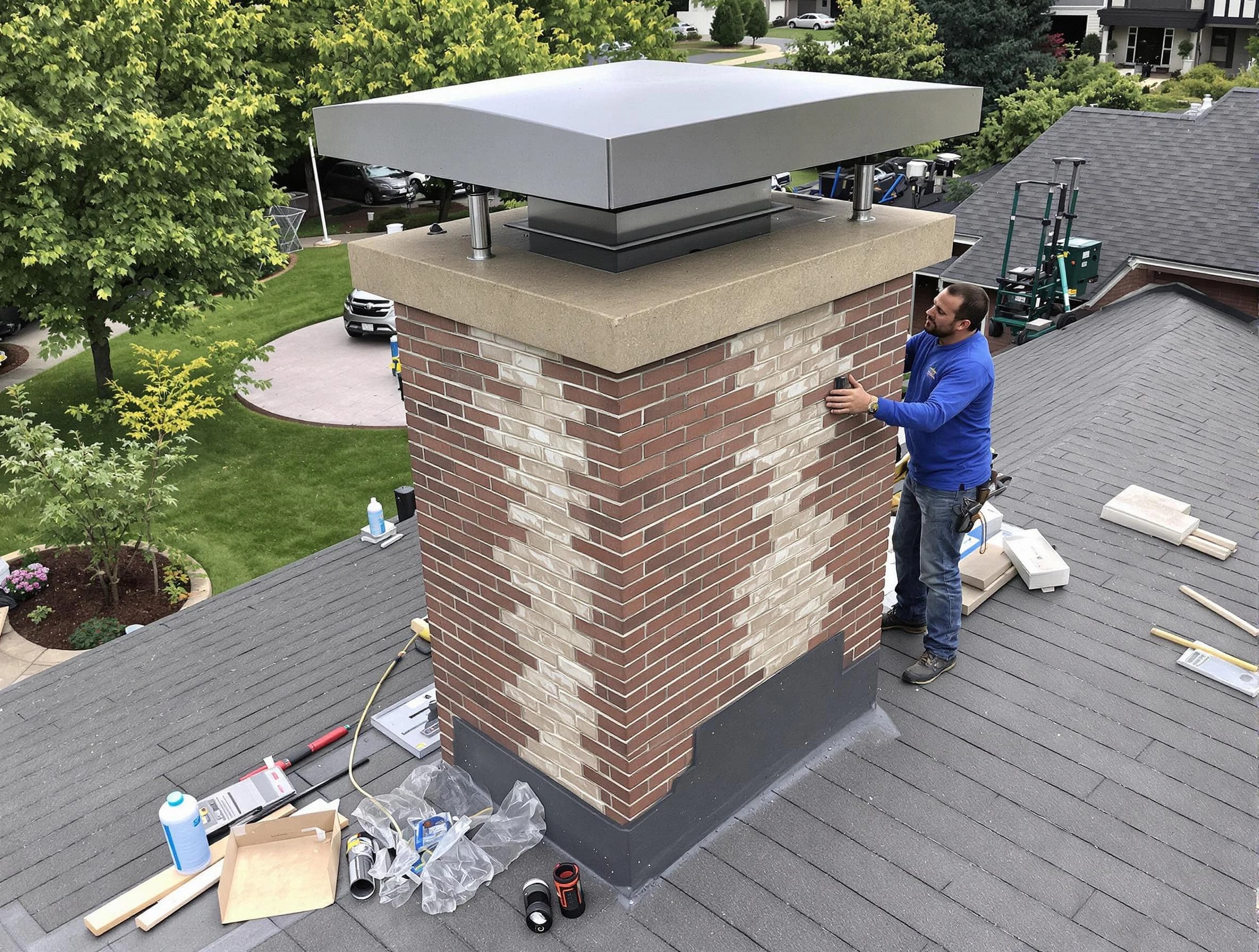 Douglasville Chimney Sweep team working on a custom chimney remodel in Douglasville, GA