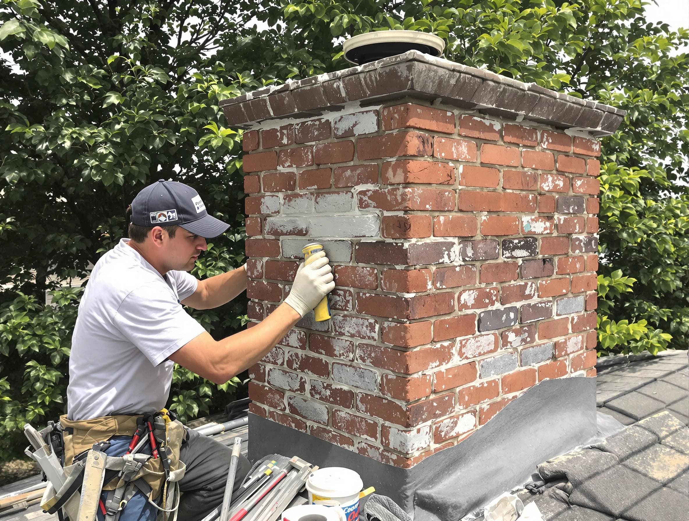 Douglasville Chimney Sweep restoring an aging chimney in Douglasville, GA