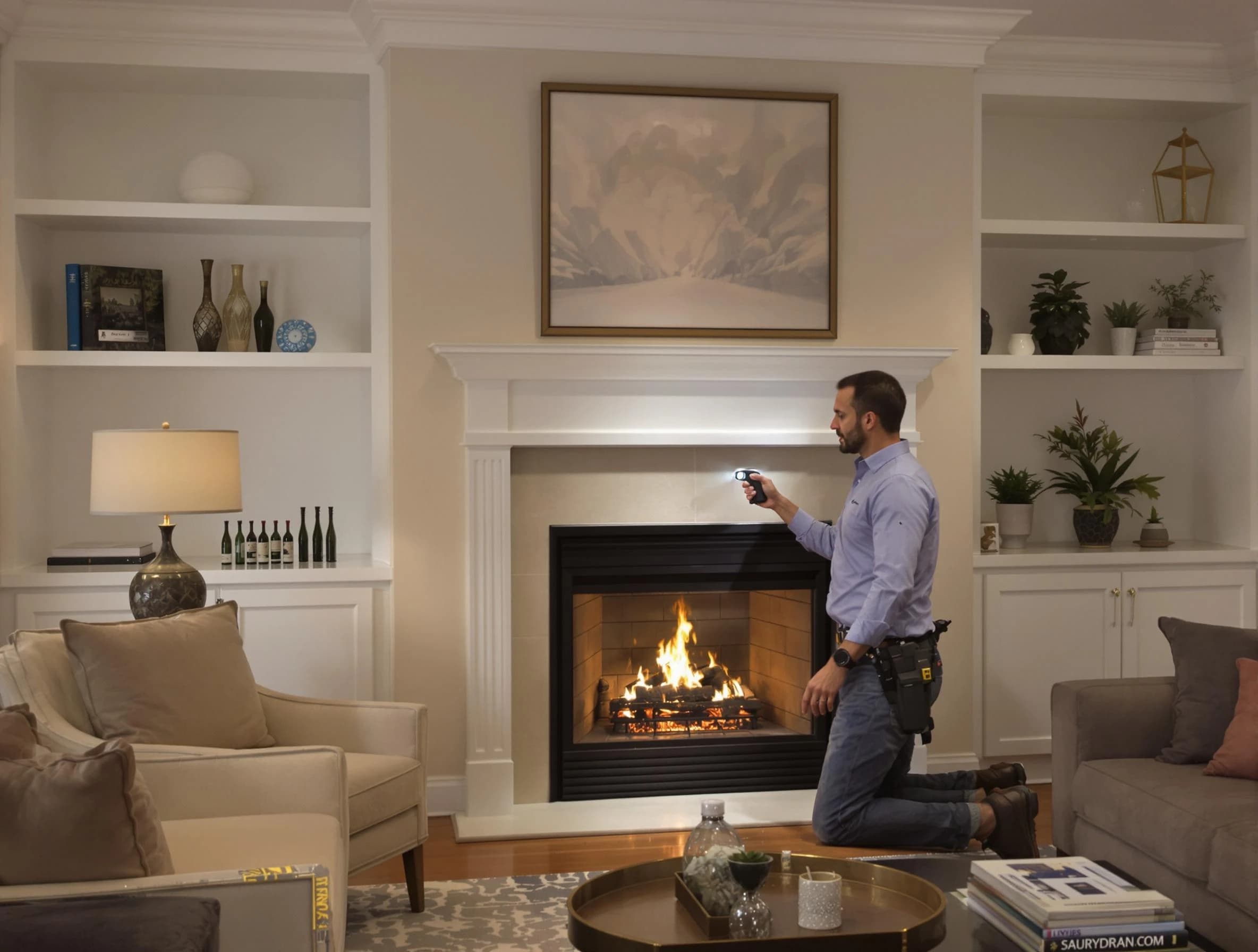 Douglasville Chimney Sweep conducting a fireplace safety inspection in Douglasville, GA