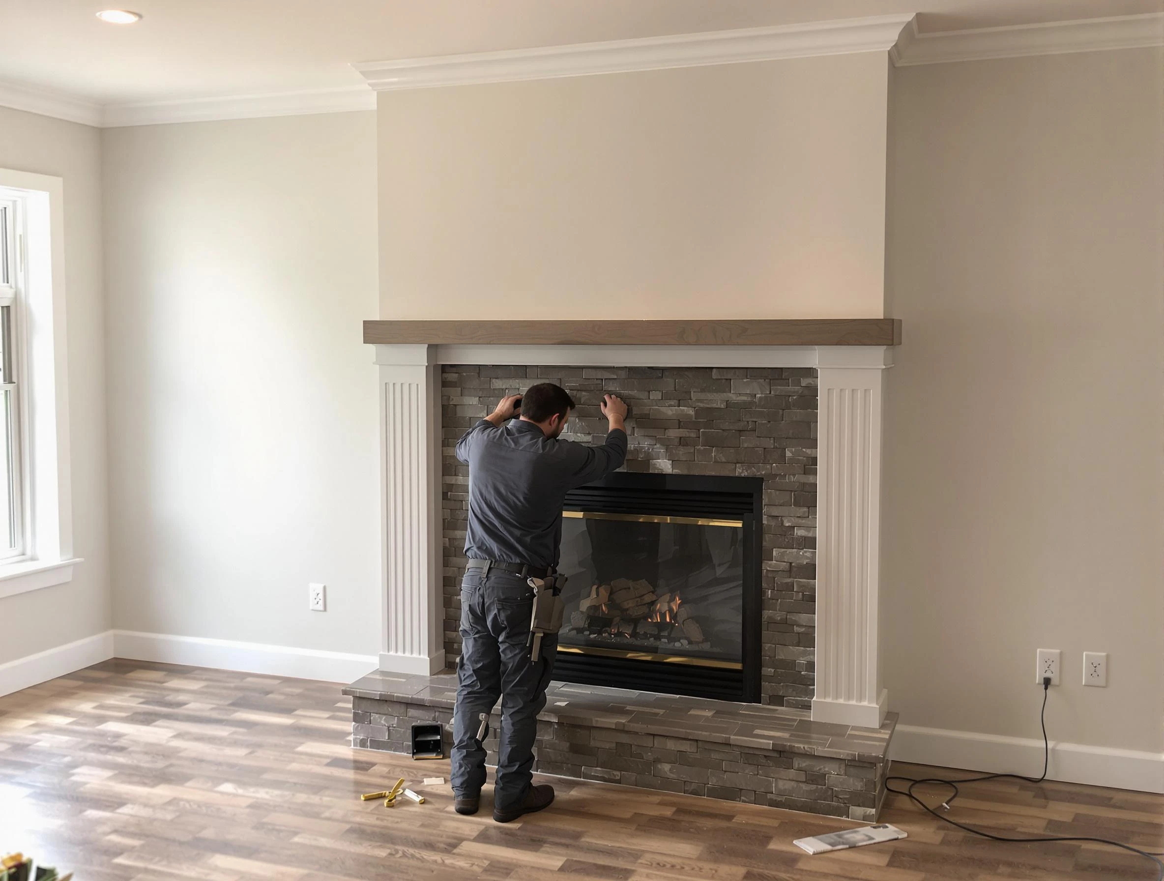 Douglasville Chimney Sweep finishing a custom fireplace install in Douglasville, GA